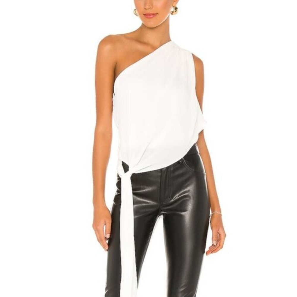 krisa One Shoulder Tie Top in Cream